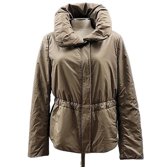 AKRIS PUNTO Jacquard Beige Lightweight Puffer Jacket Drawstring Waist SZ M - Picture 1 of 12